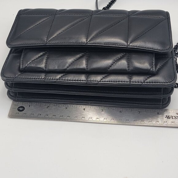 Black Quilted Genuine Leather Crossbody Bag With Chain Strap & Magnetic Closure - Picture 12 of 12